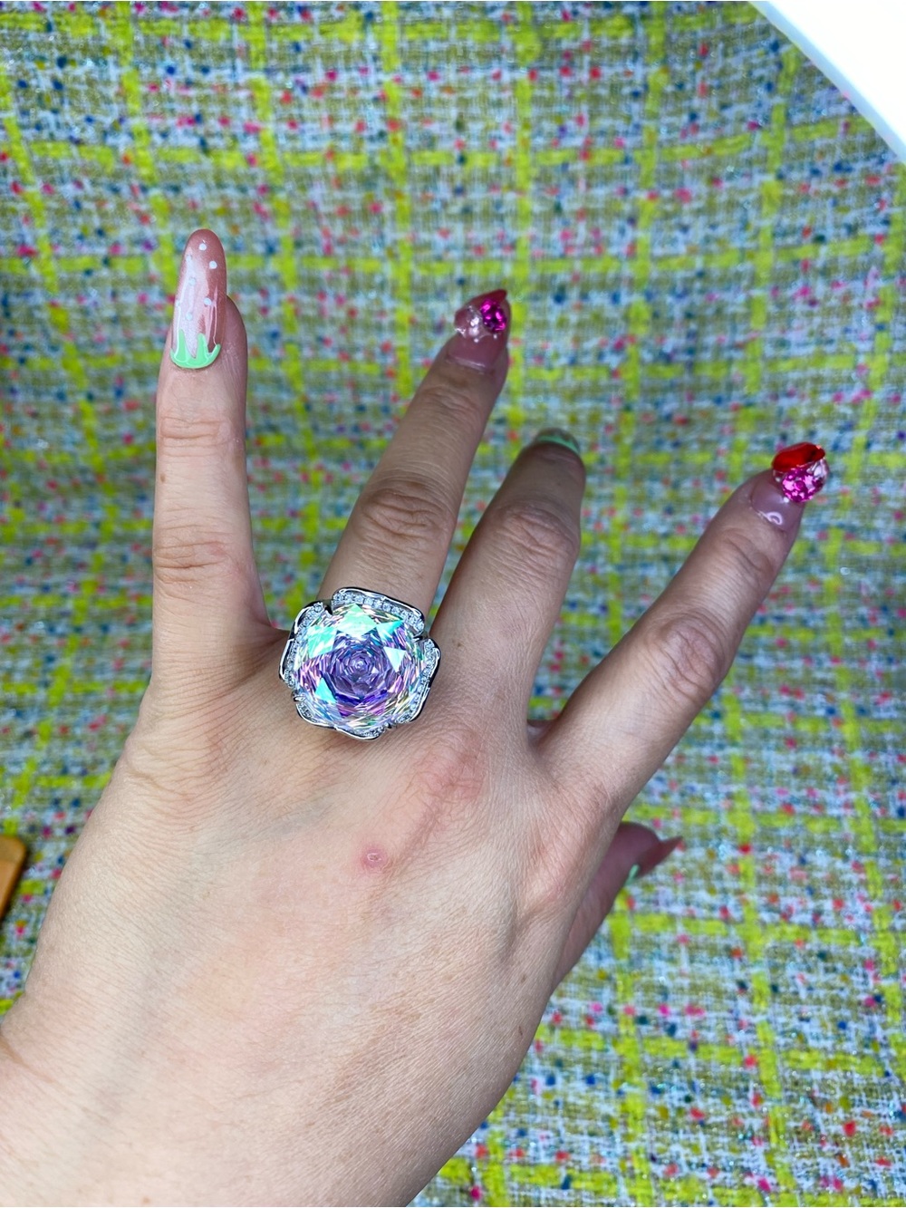 AA great Purple rose cut diamond cocktail ring open size 5 to 13